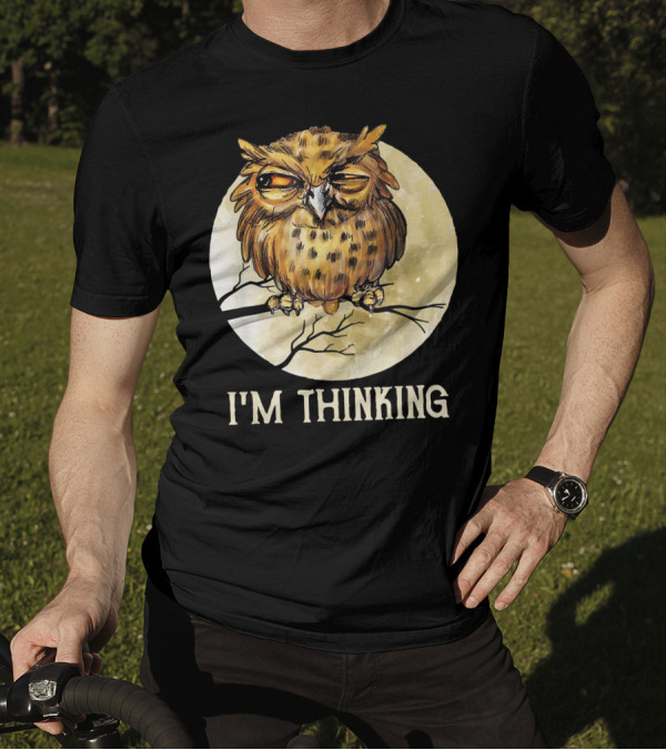 I'm Thinking Owl Vintage Face Grumpy Angry Moon Branch T-Shirt