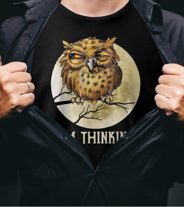 I'm Thinking Owl Vintage Face Grumpy Angry Moon Branch T-Shirt