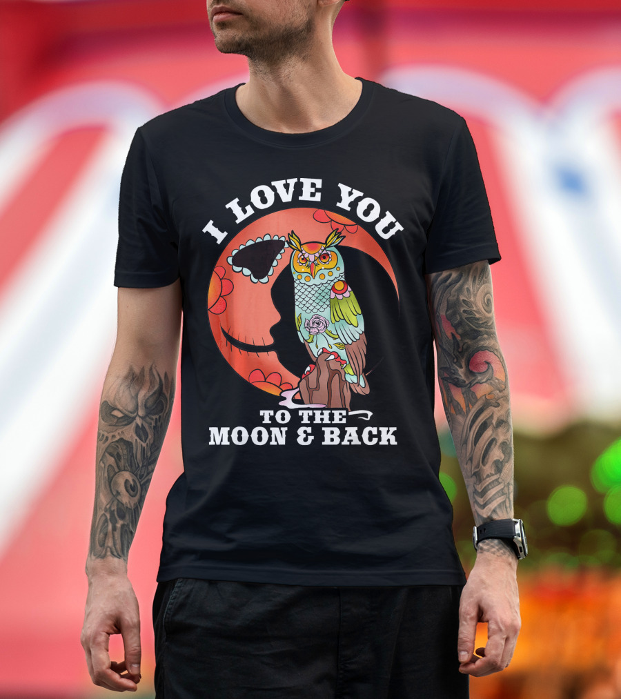 I Love You to the Moon and Back Colorful Owl on Crescent Moon T-Shirt