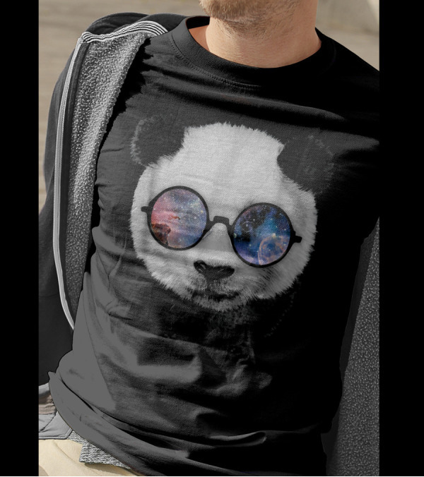 Giant Panda Wearing Galaxy Glasses Sci Fi Space Round T-Shirt