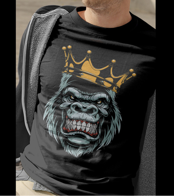 Gorilla King Ferocious Gorilla With Crown T-Shirt
