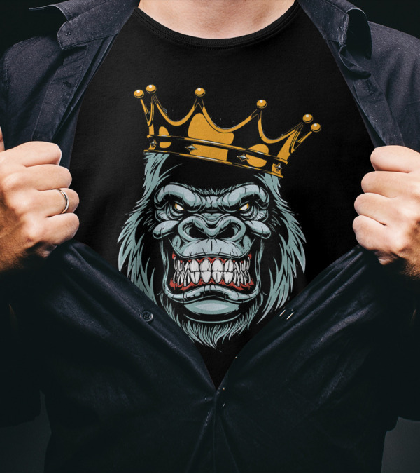 Gorilla King Ferocious Gorilla With Crown T-Shirt