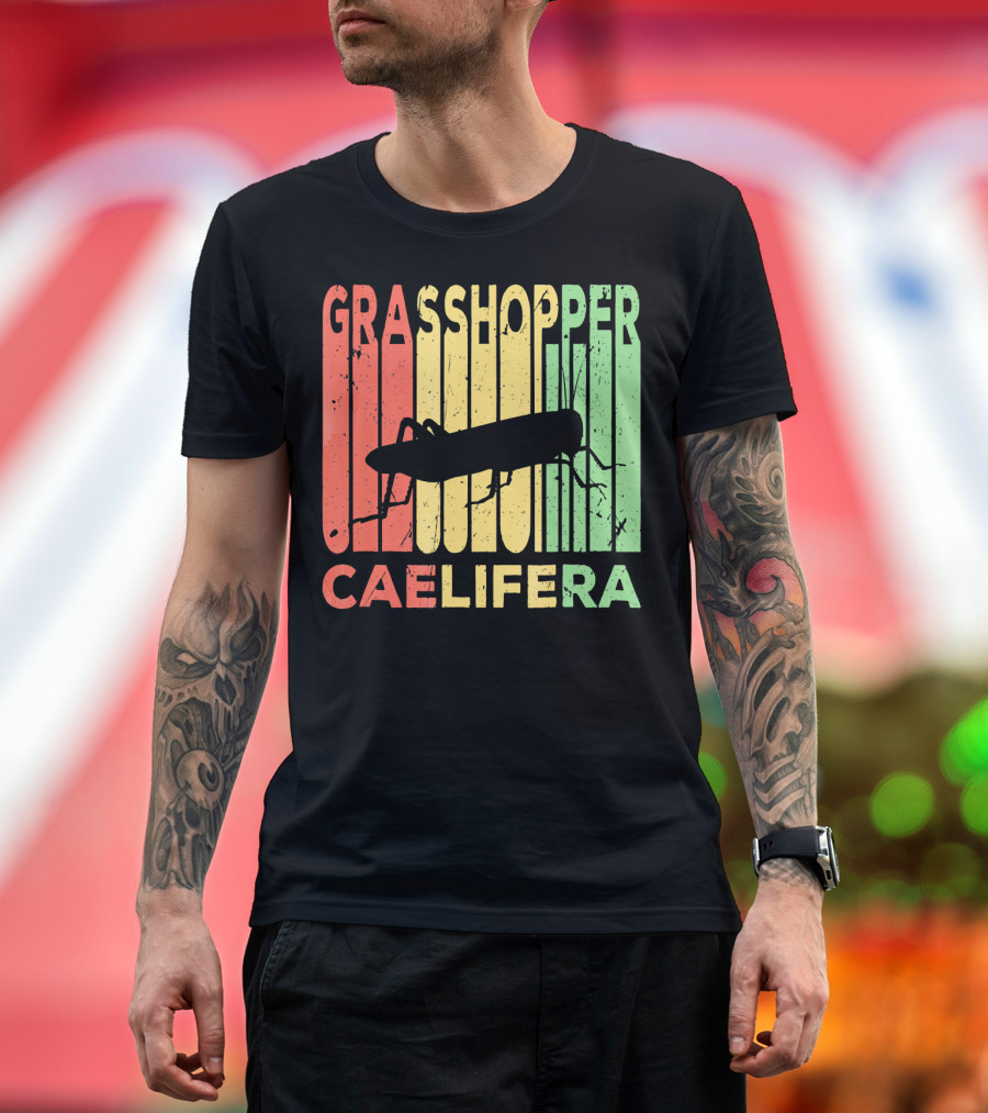 Grasshopper Caelifera Vintage Silhouette Stripes T-Shirt