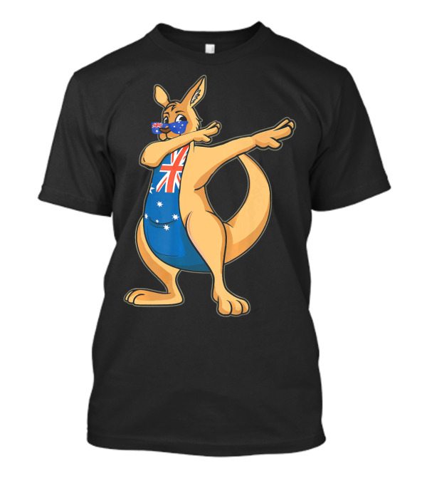 Happy Australia Day Funny Dabbing Kangaroo With Aussie Flag Glasses T-Shirt