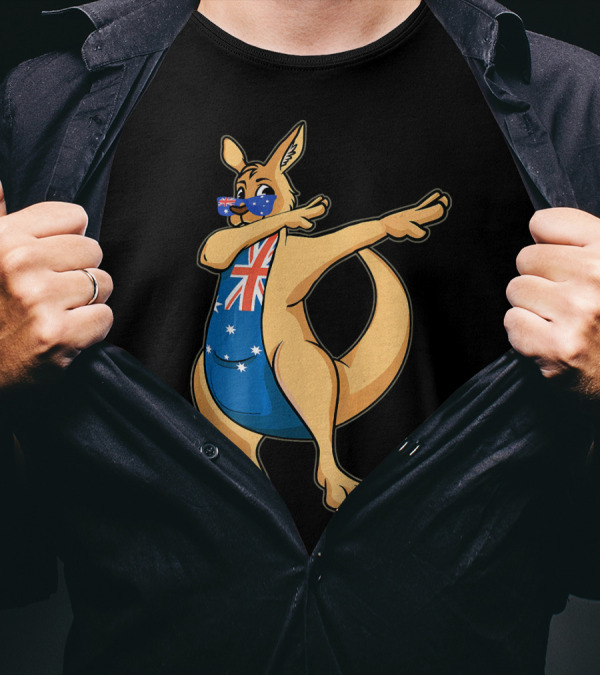 Happy Australia Day Funny Dabbing Kangaroo With Aussie Flag Glasses T-Shirt