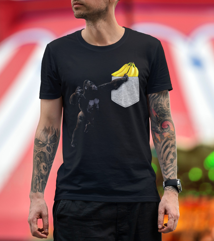 Gorilla Reaching for Banana in Fake Pocket T-Shirt