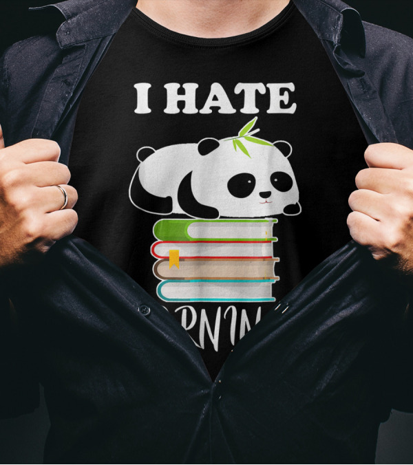 I Hate Mornings Funny Panda Sleeping On Books T-Shirt