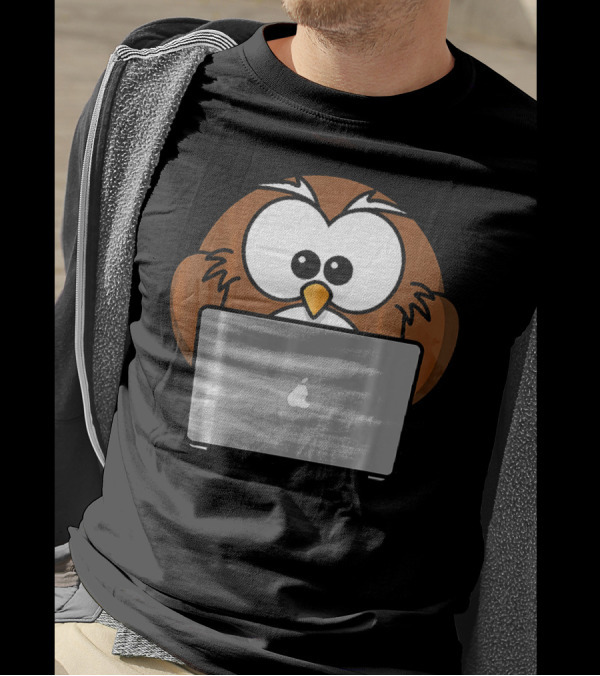 Geek Owl On Apple Laptop Computer T-Shirt