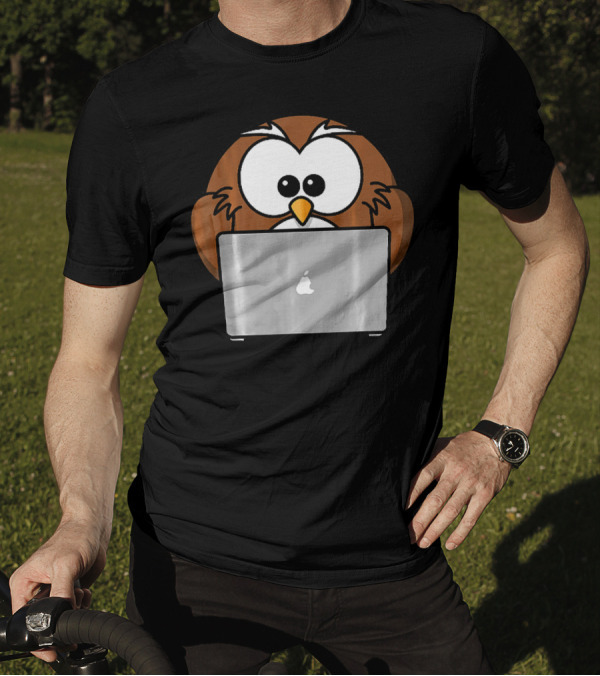 Geek Owl On Apple Laptop Computer T-Shirt