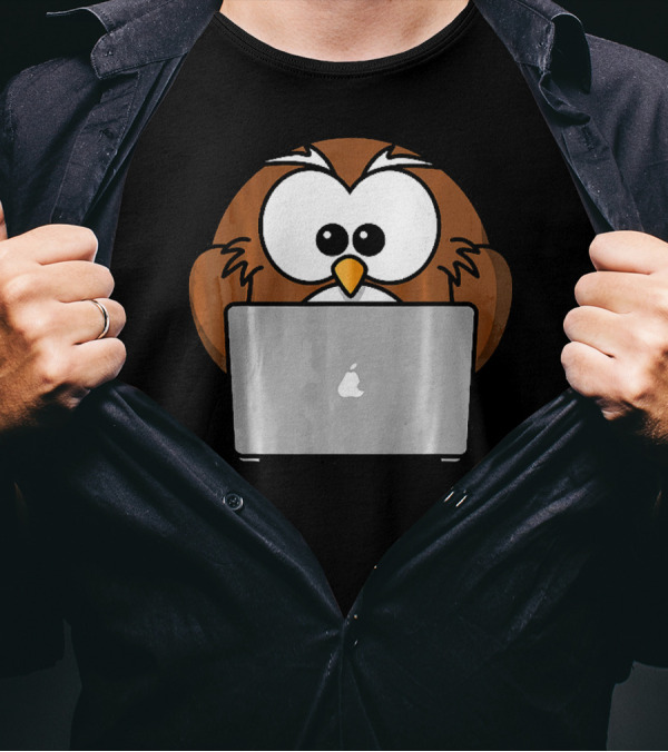 Geek Owl On Apple Laptop Computer T-Shirt