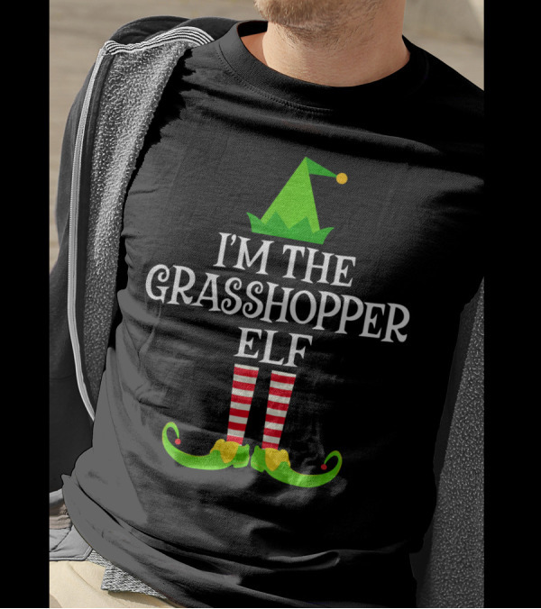 I'M THE GRASSHOPPER ELF Striped Legs Pointy Hat Shoes T-Shirt