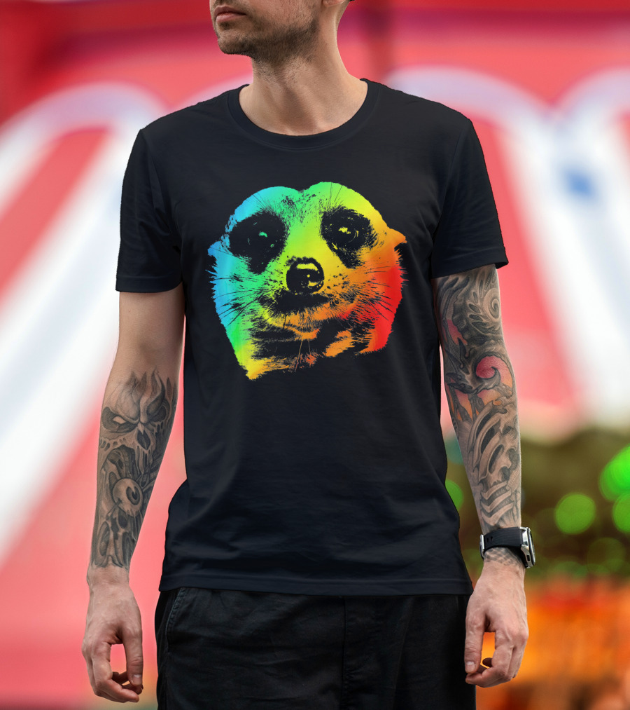 MEERKAT Vibrant Colorful Rainbow Head T-Shirt