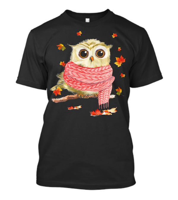 Maple Leaf Autumn Owl With Scarf T-Shirt