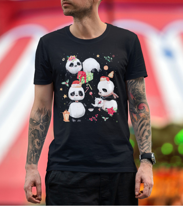 Premium T-Shirt: Merry Christmas Cute Panda Lover with Festive Holiday Decorations T-Shirt Merry Christmas Cute Panda Lover with Festive Holiday Decorations T-Shirt