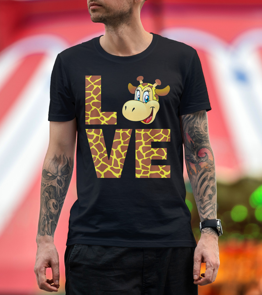 Love Giraffe Cartoon Face T-Shirt