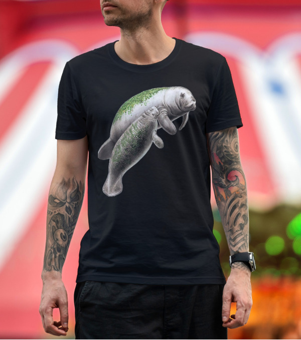Premium T-Shirt: Manatee Delight Marine Duo with Mossy Back T-Shirt Manatee Delight Marine Duo with Mossy Back T-Shirt