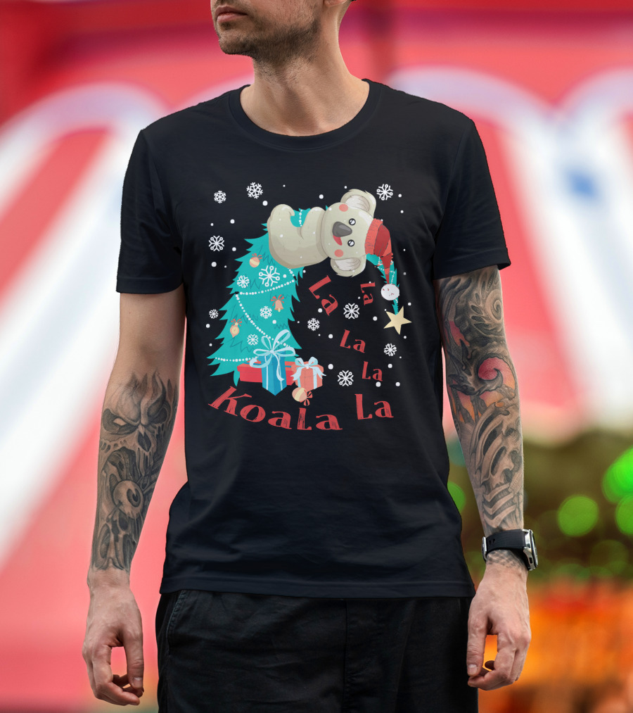 Koala La La La Christmas Tree with Snowflakes and Gifts T-Shirt