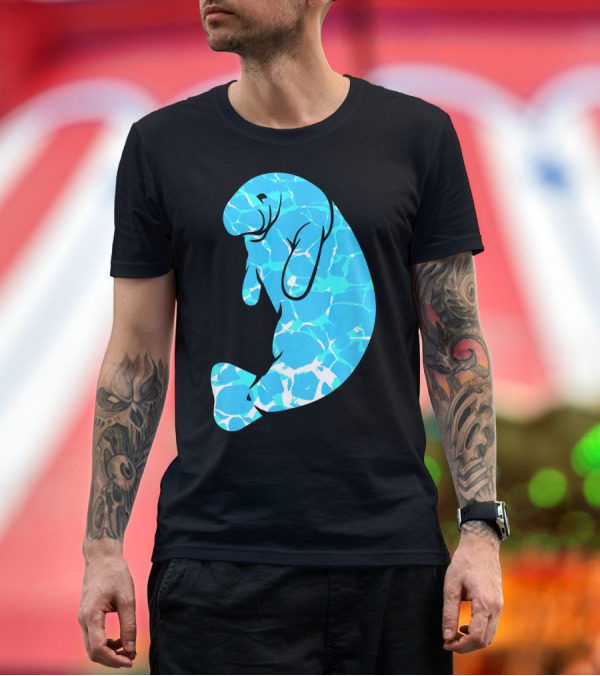 Premium T-Shirt: Manatee Blue Watercolor Wavy Ocean T-Shirt Manatee Blue Watercolor Wavy Ocean T-Shirt