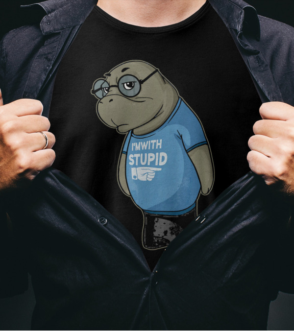 Manatee I'm With Stupid Glasses Blue T-Shirt