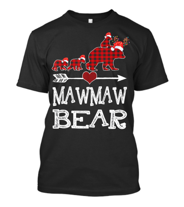 Mawmaw Bear Red Plaid Reindeer Santa Hat Family Holiday Dabbing T-Shirt