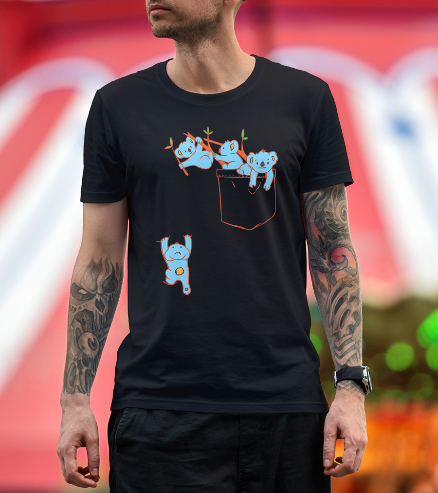 Koala Bear Climbing Tree Pocket Party T-Shirt
