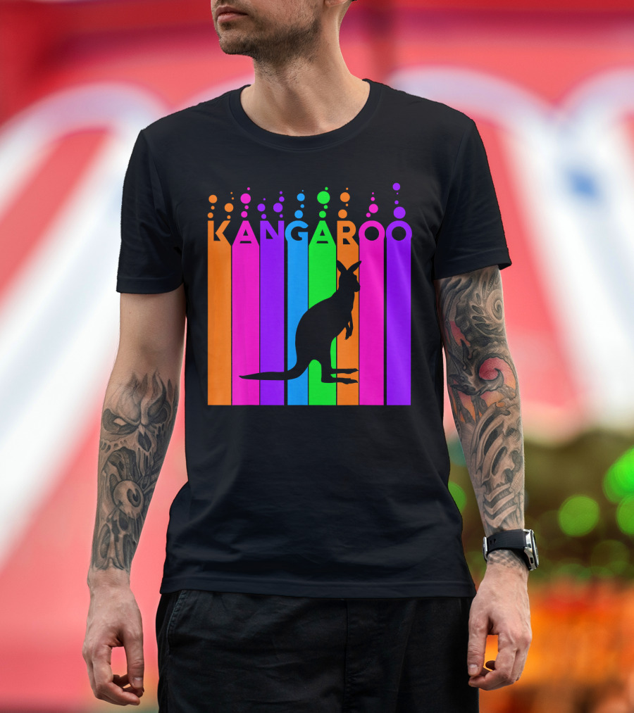 Kangaroo Bubble Silhouette Rainbow Stripes Animal Lover T-Shirt