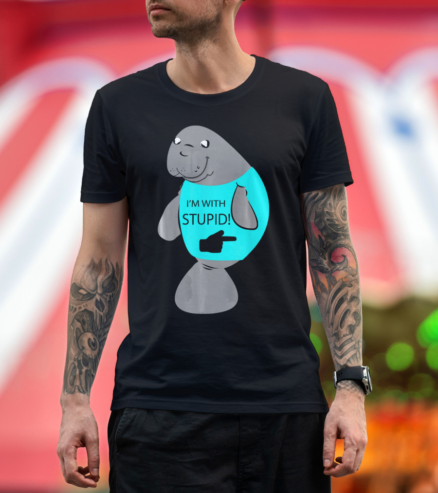 I'm With Stupid Manatee Sea Cow Pointing T-Shirt