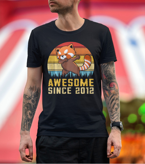 Premium T-Shirt: Red Panda Dabbing Awesome Since 2012 Retro Forest Sunset T-Shirt Red Panda Dabbing Awesome Since 2012 Retro Forest Sunset T-Shirt