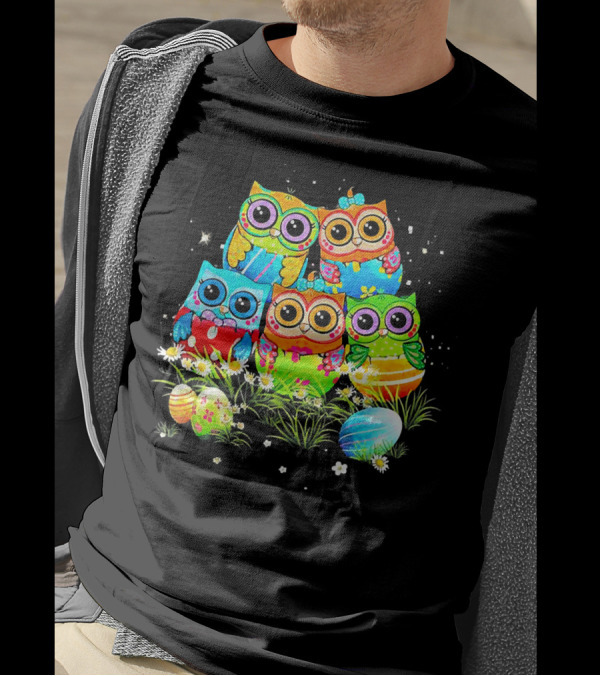MIAPRINTSPRO Colorful Five Owls With Easter Eggs T-Shirt