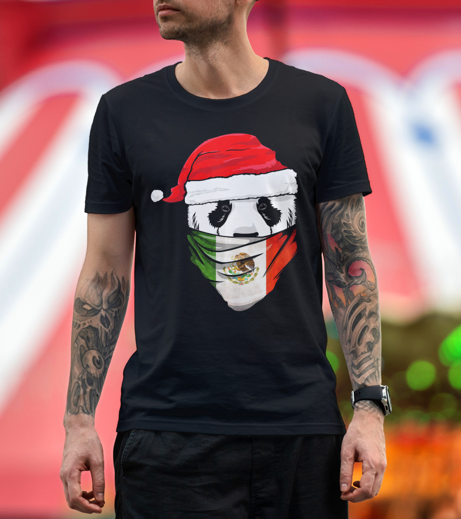 Panda Santa Hat Mexico Flag Bandanna T-Shirt