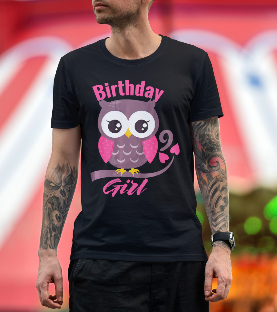 Birthday Girl Owl on a Tree Branch Character Funny 9th T-Shirt