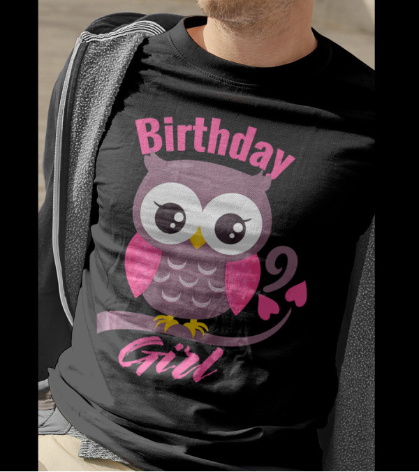 Birthday Girl Owl On A Tree Branch Character Funny 9th T-Shirt