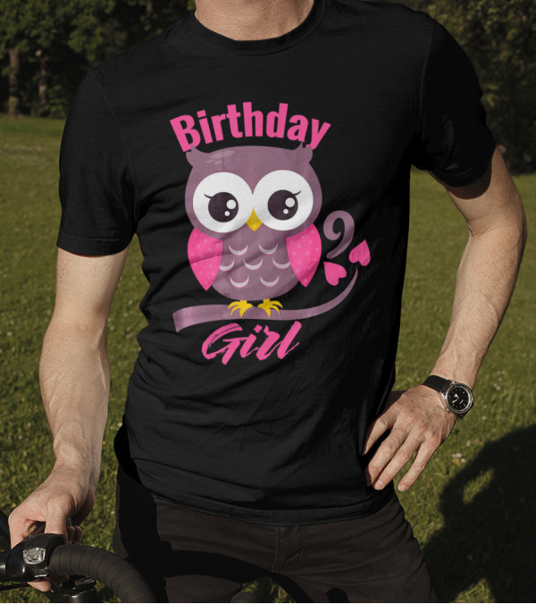 Birthday Girl Owl On A Tree Branch Character Funny 9th T-Shirt