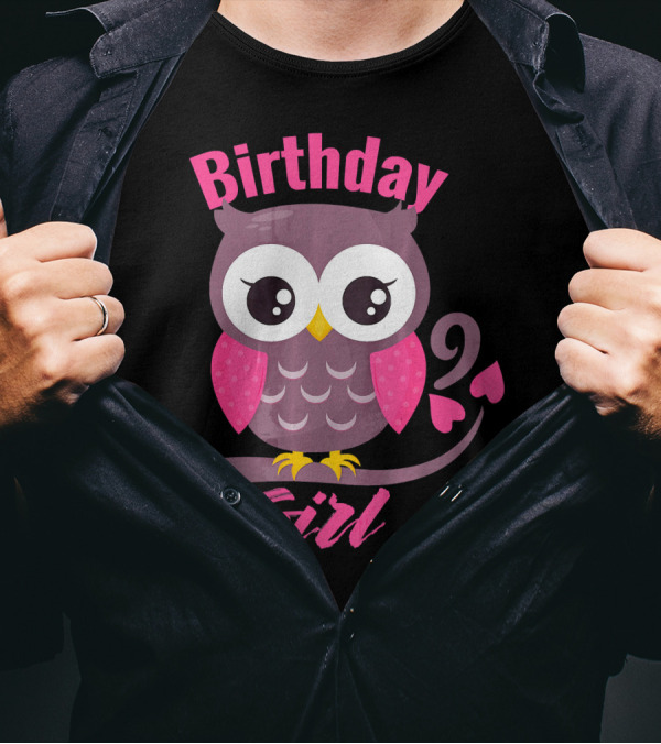 Birthday Girl Owl On A Tree Branch Character Funny 9th T-Shirt