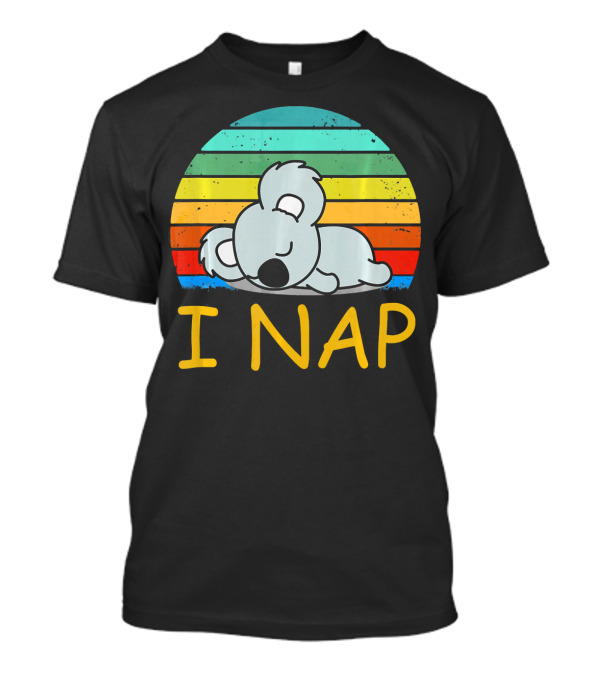 Nope Funny Lazy Koala I Nap Retro Rainbow Stripes T-Shirt