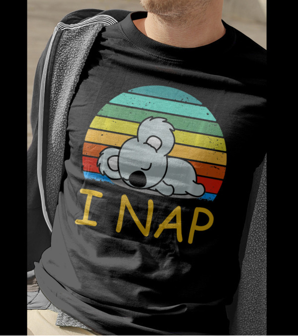 Nope Funny Lazy Koala I Nap Retro Rainbow Stripes T-Shirt