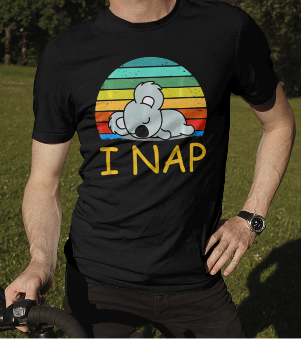 Nope Funny Lazy Koala I Nap Retro Rainbow Stripes T-Shirt