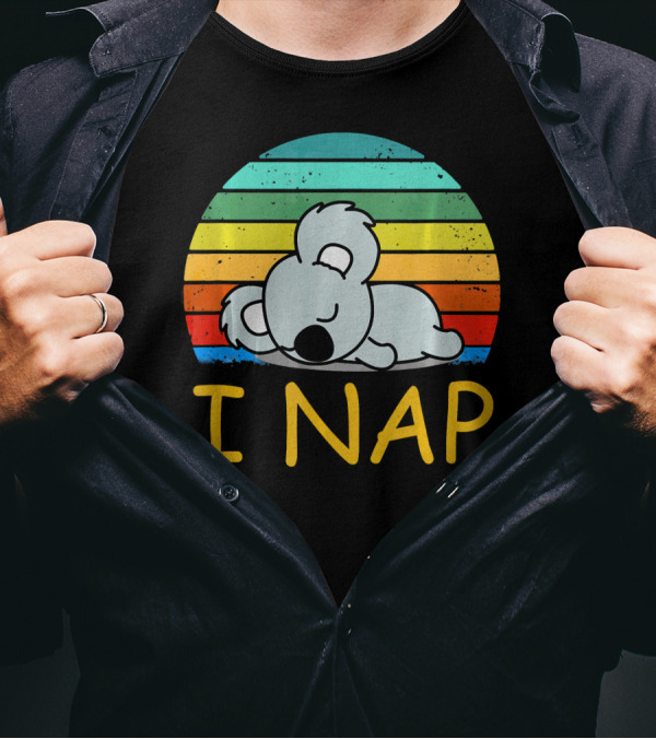 Nope Funny Lazy Koala I Nap Retro Rainbow Stripes T-Shirt