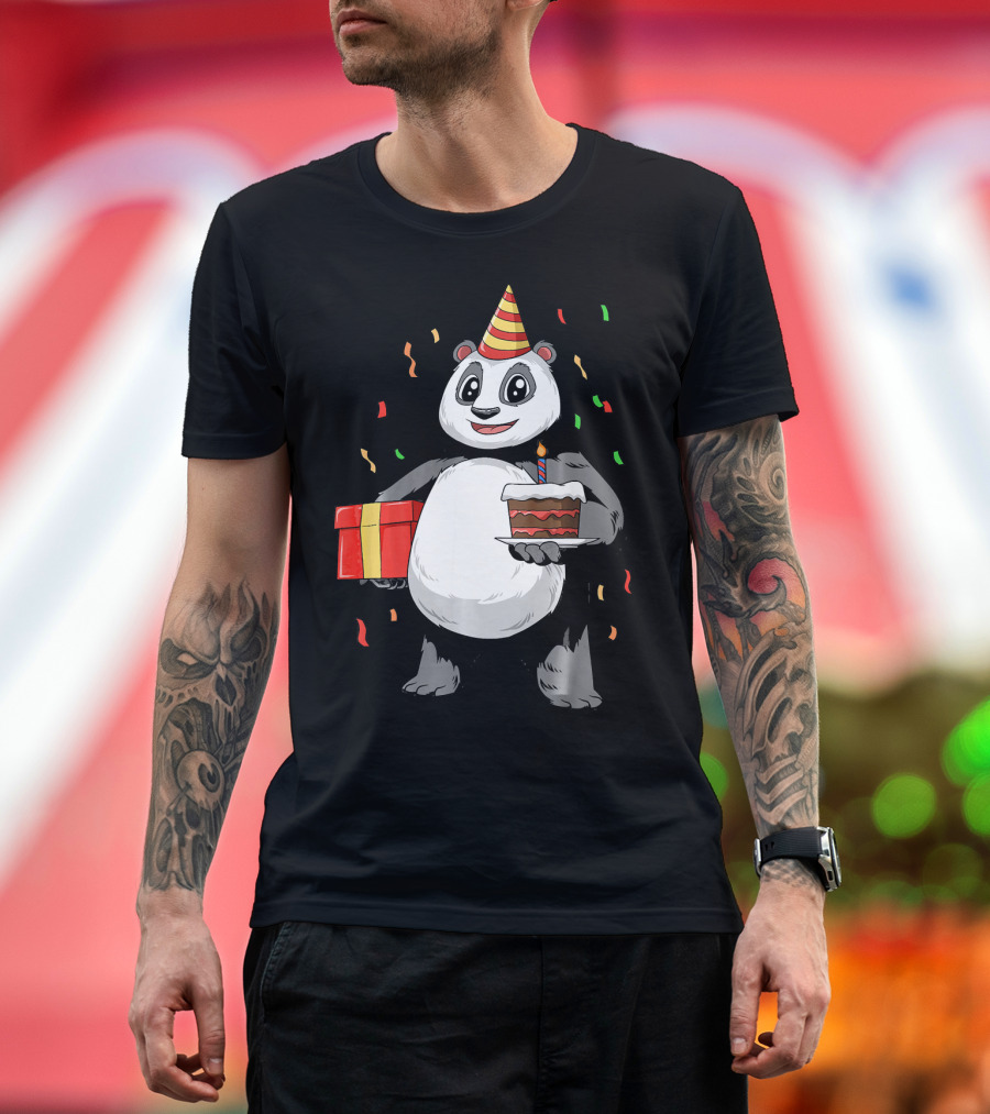 Panda Birthday Party with Cake and Gift T-Shirt