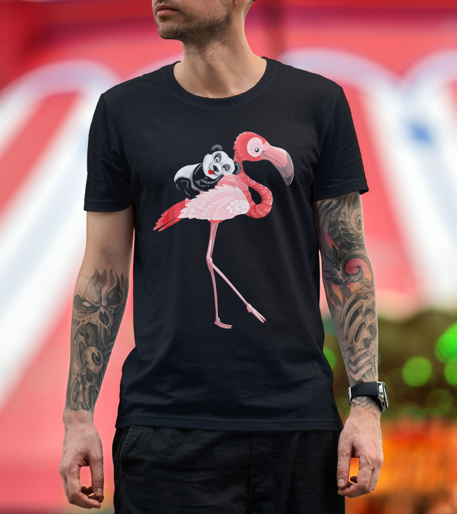 Panda Riding A Flamingo Bird T-Shirt