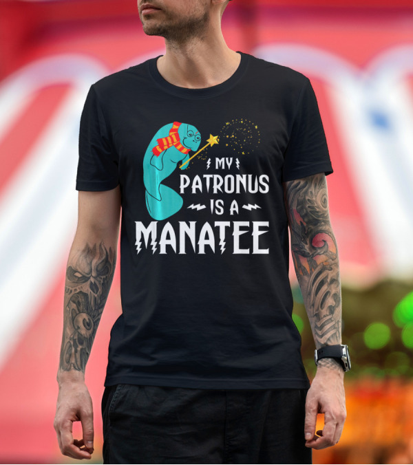 Premium T-Shirt: My Patronus Is a Manatee Wizarding Creature with Scarf and Wand T-Shirt My Patronus Is a Manatee Wizarding Creature with Scarf and Wand T-Shirt