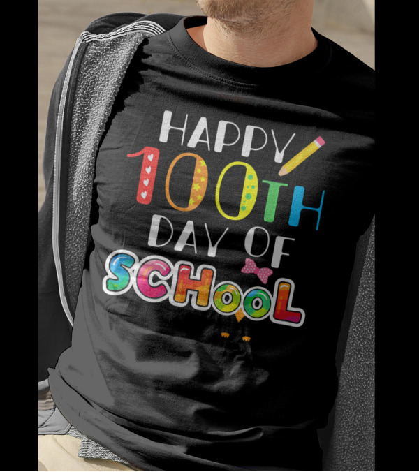 Happy 100th Day Of School Owl Bow Colorful Letters T-Shirt
