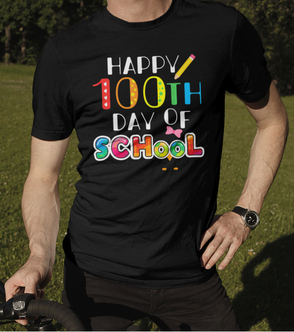 Happy 100th Day Of School Owl Bow Colorful Letters T-Shirt
