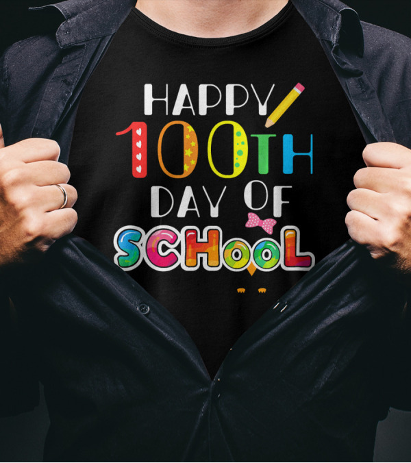 Happy 100th Day Of School Owl Bow Colorful Letters T-Shirt