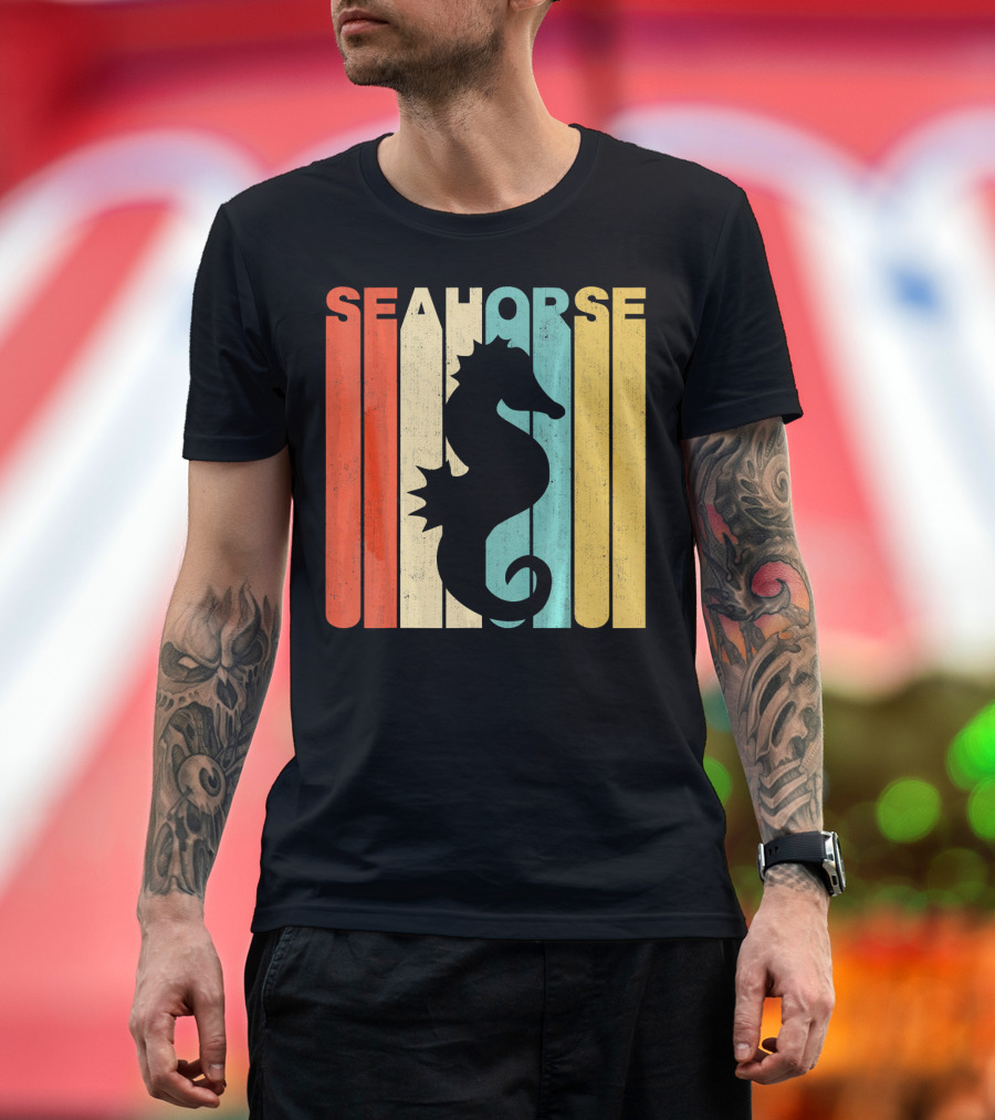 Vintage Retro Seahorse Stripes Iconic T-Shirt