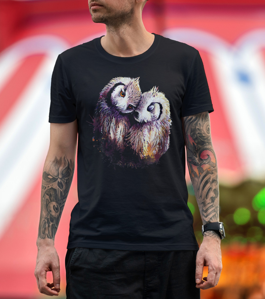 The Dreaming Dragon Owl Pair Embrace: Two Owls Hugging Harmony T-Shirt