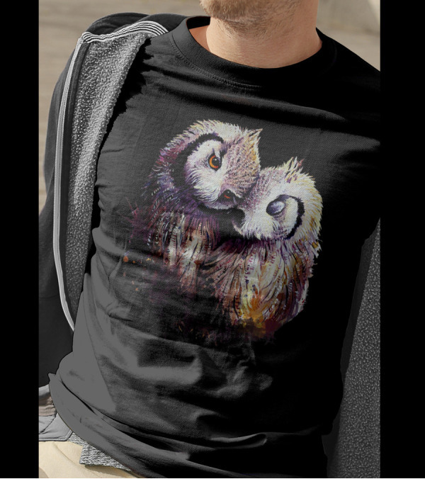 The Dreaming Dragon Owl Pair Embrace: Two Owls Hugging Harmony T-Shirt