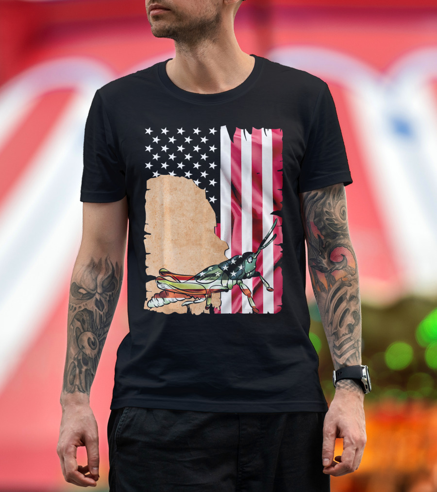Unique Grasshopper American Flag Stars and Stripes USA T-Shirt