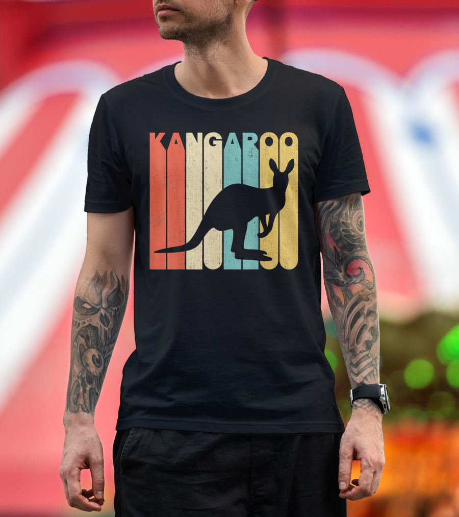 Kangaroo Vintage Retro Silhouette Color Blocks T-Shirt