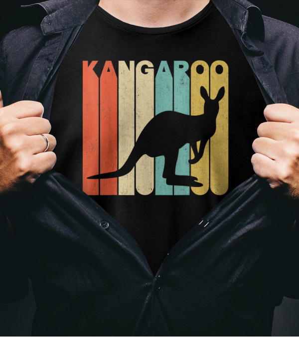 Kangaroo Vintage Retro Silhouette Color Blocks T-Shirt
